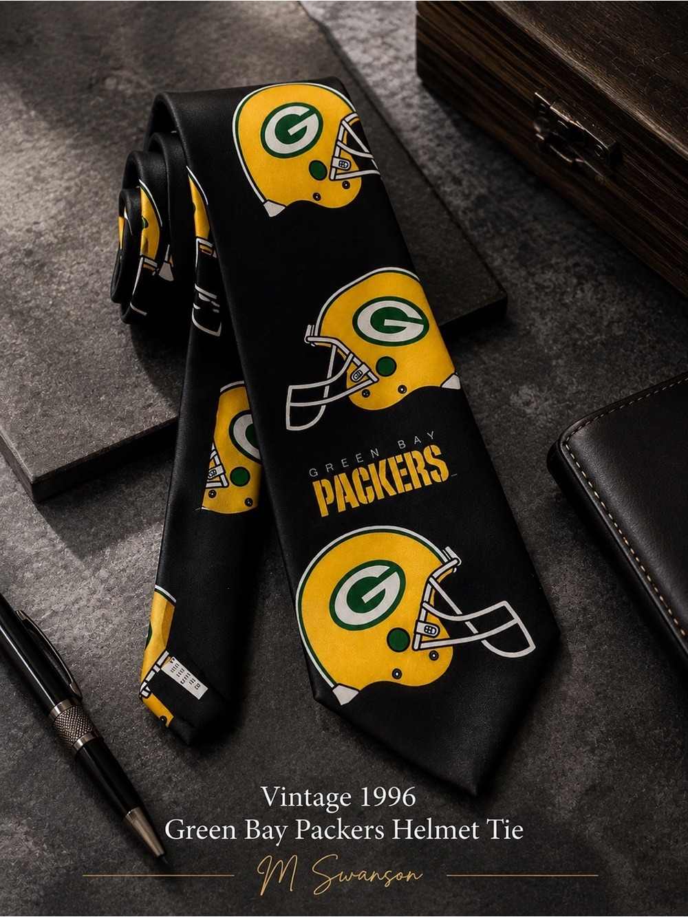 Vintage 1996 Green Bay Packers Helmet Tie Ralph Marlin NFL Licensed
